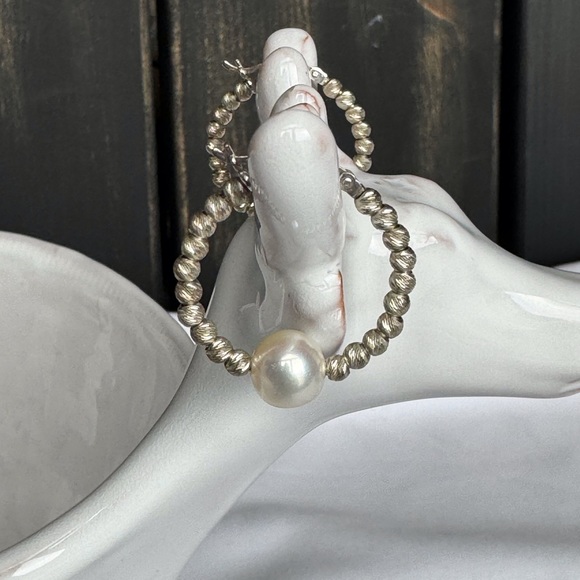 Beaded & Pearl Hoop Earrings SS - Picture 3 of 6